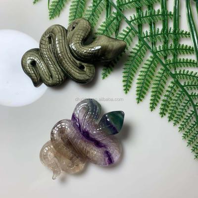 China Wholesale Natural Animals Unicorn Cute Gifts Europe Fluorite Snake Crystal Polished Double Carving Golden for sale