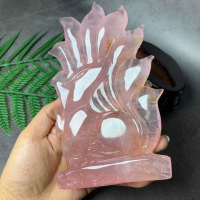 China Europe Natural Quartz Nine-tailed Fox Animal Decoration Healing Gifts Crystal Polished Hand Carving Rose for sale