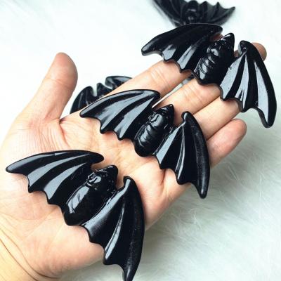 China Europe Natural Crystal Carving Obsidian Bats Cheap Halloween Crafts Folk Animals Cheap Gifts For Decoration for sale