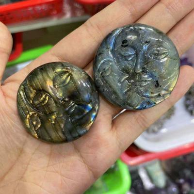 China Europe New Next Natural Labradorite Crystal Sun With Moons Face Carving Healing Folk Crafts Crystal Stone for sale