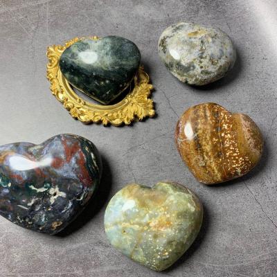 China Europe Wholesale Price Natural Crystal Blue Ocean Jasper Heart Shape Fengshui Healing Wedding Gifts for sale