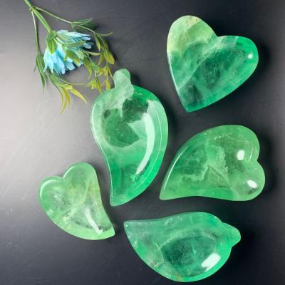 China Europe Natural Crystal Green Fluorite Leaf Heart Bowl Chakra Feng Shui Quartz Healing Stone Gifts for sale