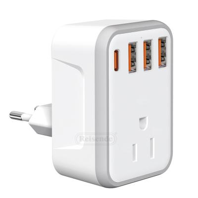 China Residential/Multipurpose Reisende New USA To EU USA GER UK Travel Plug 3USB-1 Type-C-1Socket Multi-Extension One-Turn Wall Socket for sale