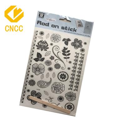 China Custom Eco-friendly Black Color Decorative Sticker Rod On Sticker Lace Flower Rub On Transfer Sticker for sale