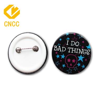 China Custom Made Plastic Nickel Free Logo Tin Plate Tinplate Button Badge Pin Badge 40mm for sale