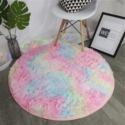 China Soft Rainbow Round Carpet Tie Dye Blanket Shaggy Soft Fluffy Plush Mats Round Blankets For Living Room Bedroom for sale