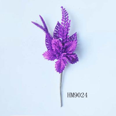 China Christmas Decorations Holly Leaf Branch And Glitter Pink Christmas Floral Pick Wholesale for sale