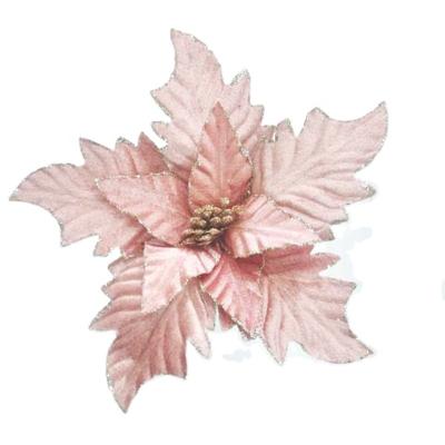 China Christmas Decorations Christmas Poinsettia Flower With Glitter Edge Christmas Flower Christmas Tree Decorations Wholesale for sale