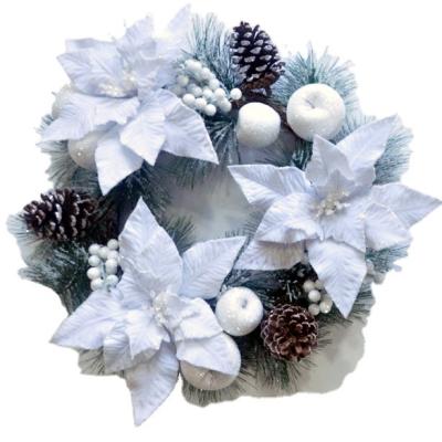 China Christmas Decorations Hot Selling Artificial White Flower Holly Christmas Wreath For Christmas Decoration for sale