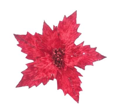 China Christmas Decorations Wholesale High Quality Velvet Red Poinsettia Artificial Christmas Flower Decoration for sale