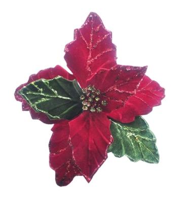 China Christmas Decorations Glitter Twigs Fabric Poinsettia Artificial Flower Head For Christmas for sale