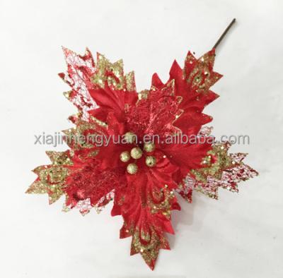 China Touch Natural Hot Selling Christmas Sparkle Flower Poinsettia Flower Artificial Christmas Flower for sale