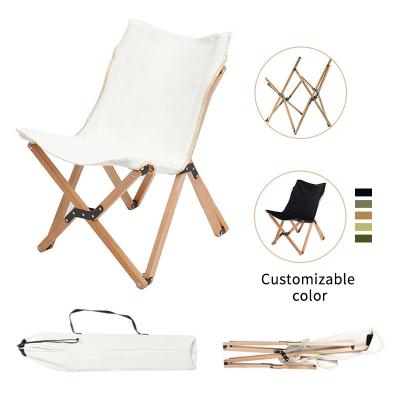 China Easy to Fold and Carry Beach Chair 600D Polyester Oxford Cloth Wooden Butterfly Chair Indoor Outdoor Adult Camping Folding Chair for sale