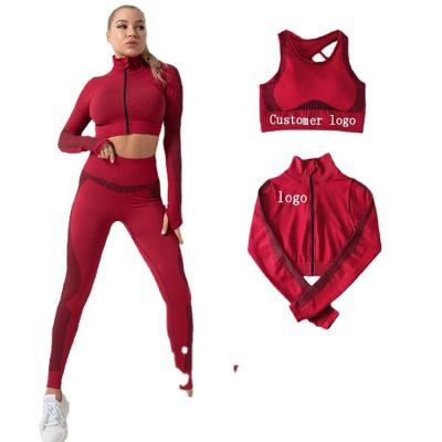 China Women's Breathable Tracksuit Workout Teams Seamless Long Sleeve High Crop Clothes Seamless Active Wear Yoga Set for sale