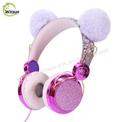 China Hot Selling Cute Headband Bear Ear Wired Headphones Kids Earbuds Wired Headphones For Kids Girls Gifts for sale