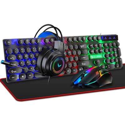 China Led lights 4 in 1 RGB wired gaming keyboard mousepad and headset gamer keyboard 4 piece combo set kit for sale