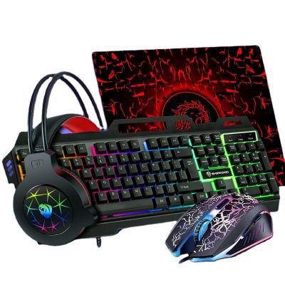 China Colorful Backlit Amazon 4-in-1 USB Wired Teclado Gamer Mini RGB Computer Keyboard Earphone Mouse Pad and Mouse Combo for sale