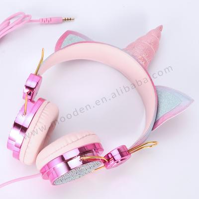 China Cute Girls Music Earphone Cat Ear Headband Cartoon Unicorn Wired Computer Stereo Headset with MIC for Kids Gift for sale