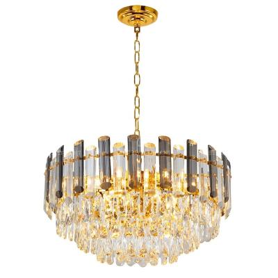 China Modern Contemporary Gold Stainless Steel Linear Crystal Pendant Light Luxury Modern Oval Chandelier Lighting Fixtures for sale