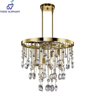 China Modern Luxury Gold Raindrop Crystal Chandelier 4-Lights Pendant Ceiling Light Fixture For Dining Room Living Room for sale