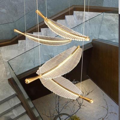 China Lighting Functions Custom Design Interior Decoration Hotel Lobby Hall Villa Glass Led Staircase Chandelier for sale