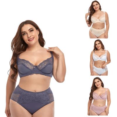 China High Quality Breathable Plus Size Women Breathable Underwear Plus Size Stylish Lace Bra And Panty Sets for sale