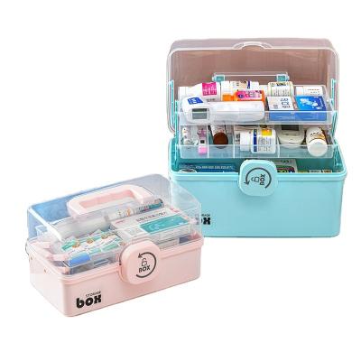 China Family Version Large Capacity First Aid Kit Storage Double Layer Home Portable Medicine Cabinet for sale