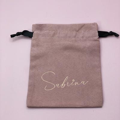 China Eco-friendly hot sale cheap jewelry packaging recyclable printed pink drawstring velvet bags custom for sale