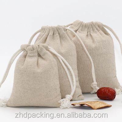 China Custom Logo Gray White Cotton Linen Drawstring Safety Shopping Bag For Packaging for sale