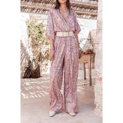 China 2022 breathable new summer fashion printed quake red women long sleeve jumpsuit for sale