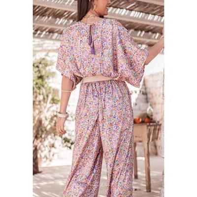 China 2022 breathable new summer fashion printed quake red women long sleeve jumpsuit for sale