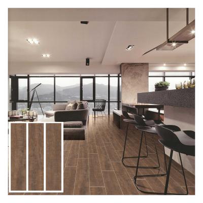 China High Quality 200x900mm Glazed Metallic Glazed Look Matte Full Porcelain Wood Tiles Brown Timber Tiles for sale