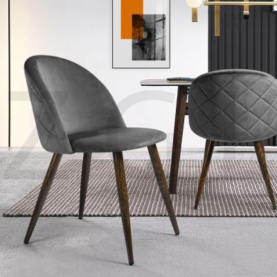 China 2 Pcs Modern Modern Kitchen Dining Room Gray Velvet Upholstery Seating Wood Look Metal Leg Dining Chair for sale