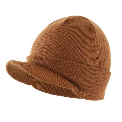 China COMMON Manufacturer Custom Winter Hat Logo Personalized Brown Knitted Hat made to order with brim for unisex for sale