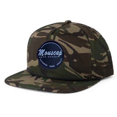 China COMMON Customized Embroidered Logo Camouflage Fabric 6 Panel Snapback Hat Camo Army Green for sale