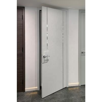 China Modern minimalist contemporary design flush wooden door with metal inlay for interior for sale