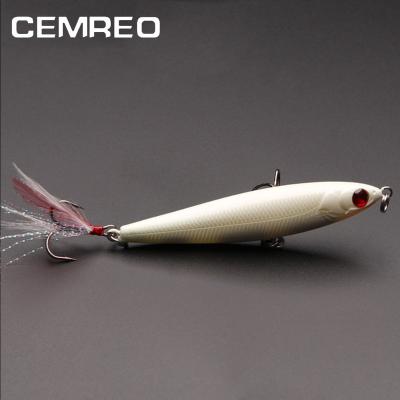 China Wholesale Artificial Mstic CEMREO ABS Hard 85mm16g Pencil Fishing Lure With Feather Treble Hooks for sale