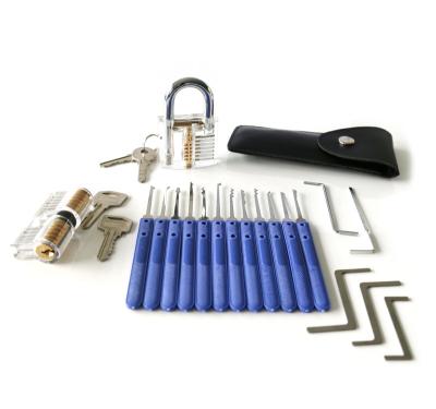 China Locksmith 2pcs Locksmith Clear Practice Lock 17pcs Lock Picking Tools for sale