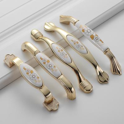 China Rose Solid Zinc Alloy Furniture Drawer Handle Pull Cabinet Handle Ceramic Cupboard Knob Nordic Luxury Gold Base Contemporary for sale