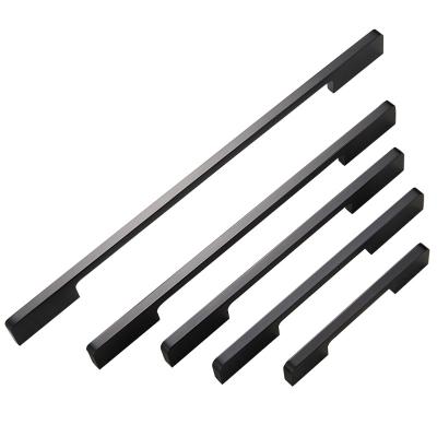 China Contemporary Matte Black Furniture Hardware Drawer Senior Aluminum Alloy Handles Wardrobe Handle Cabinet Pull Cupboard for sale