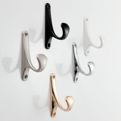 China Zamak Sustainable Simple Style Heavy Duty Double Coat Hooks Wall Mounted Utility Electroplate Hooks for sale