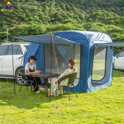 China Diagonal tying type popular hot sale portable foldable polyester fabric SUV car outdoor camping tent with awning for sale