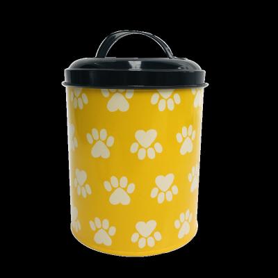 China Sustainable Food Grade Wholesale Custom Power Coated Pet Barrel Food Storage Metal Dog Food Container For Dog for sale