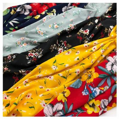 China 100% Polyester Stretch Designer Fabric Floral Printed Satin Fabric In Follow Patterns for sale