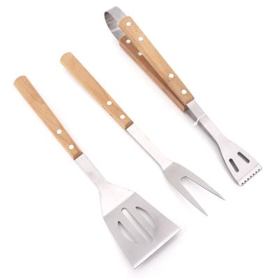 China Durable Easily Cleaned 3pcs Stainless Steel Grill Tools Heavy Duty BBQ Accessories With Spatula Fork Tongs for sale