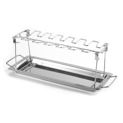 China Easily Cleaned Drip Tray Chicken Leg Wing Rack 14 Slots Non-Stick Stainless Steel Rotisserie Rack for Grill or Smoker Oven for sale