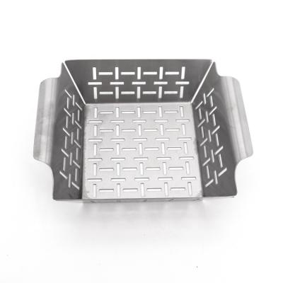 China Easily Cleaned Stainless Steel BBQ Grilling Vegetable Grill Tray BBQ Grill Pan Accessory Camping Cookware Basket for sale