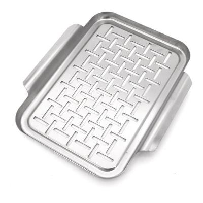 China Easily Cleaned Premium Grilling Accessories Grill Topper Tray Grilling Pan Stainless Steel Large for BBQ Fish Veggies Meat for sale