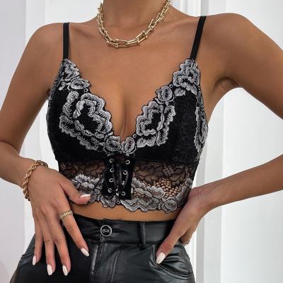 China QUICK DRY lace embroidery printed camis tube crop top halter tops lace strapless net bra for sale