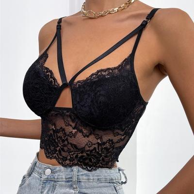 China QUICK DRY lace rose unlined bra sleeveless cropped top female leather casual tube vest lace top for sale